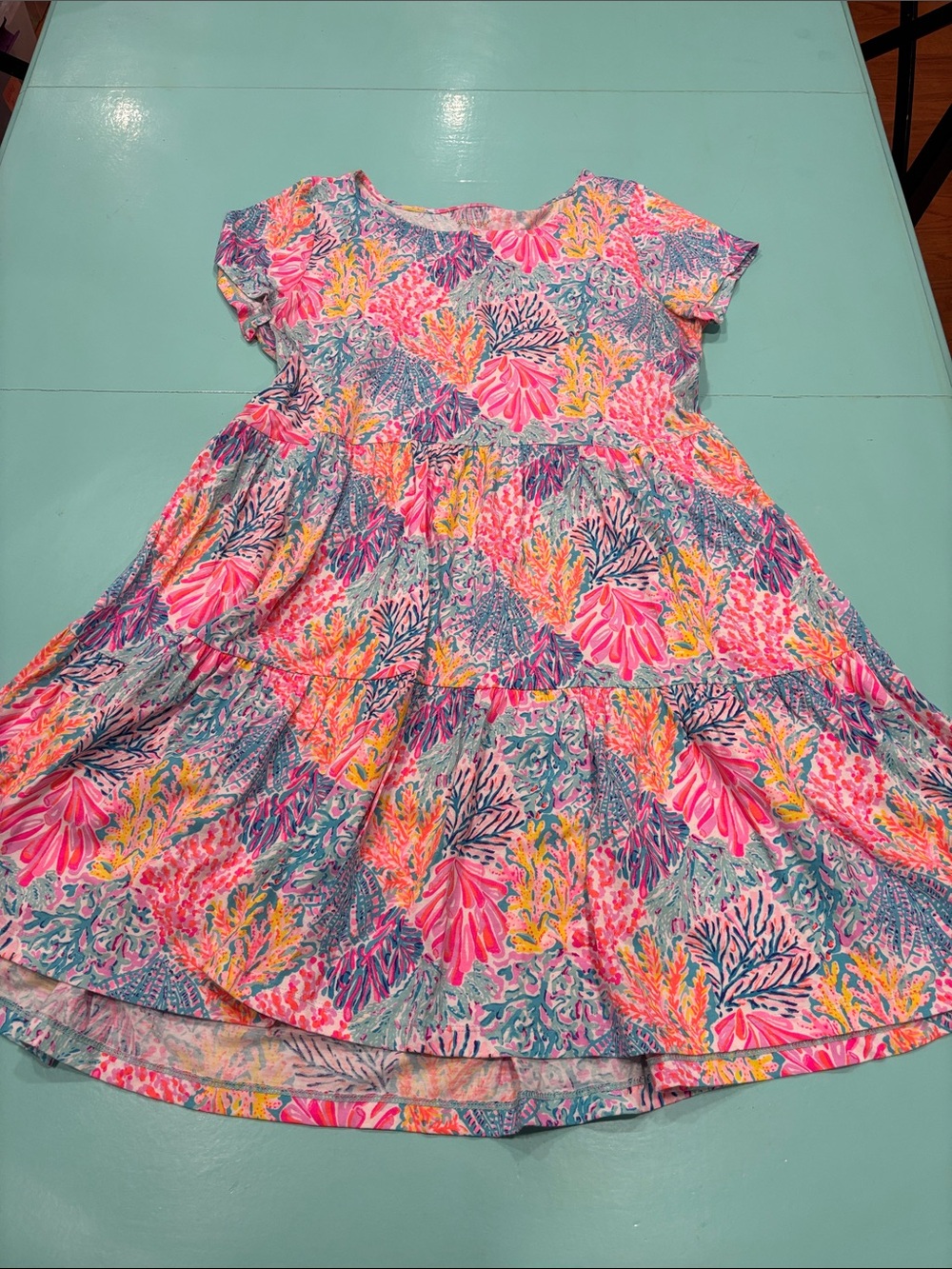 Lilly Pulitzer Coral Reef Print Tiered Casual Dress - Pink, Yellow, Blue